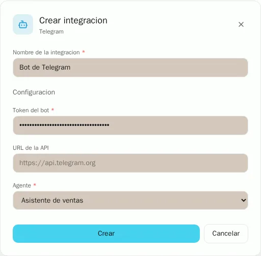 Formulario para conectar Telegram