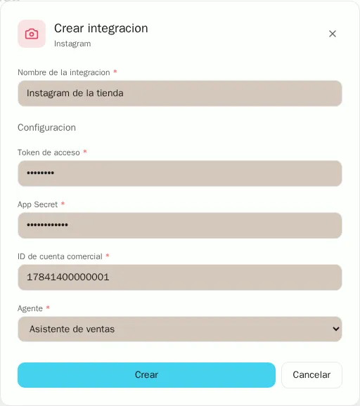 Formulario para conectar Instagram