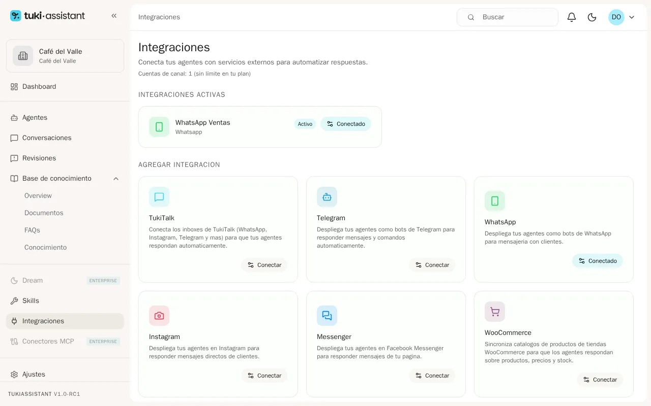 Página de integraciones