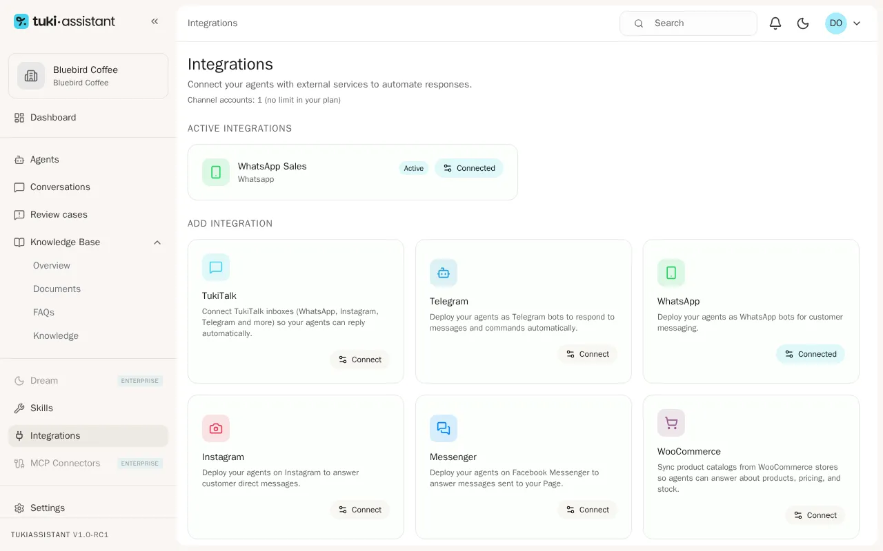 Integrations page