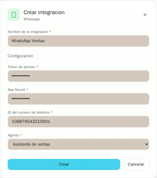 Formulario para conectar WhatsApp