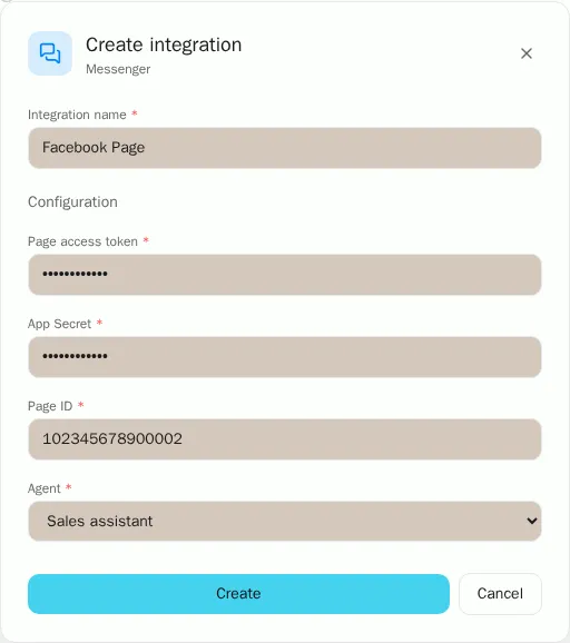 Form to connect Messenger