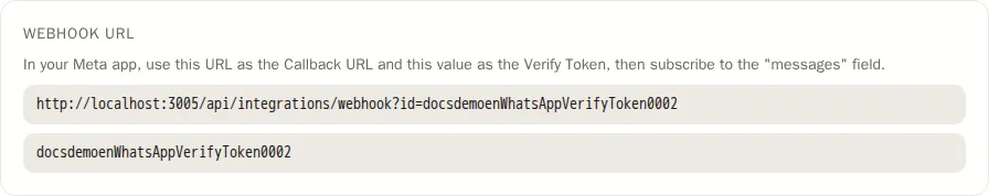 Webhook URL and verify token